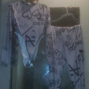 Grey/Black  Never wore 2 piece Bodysuit &pants set